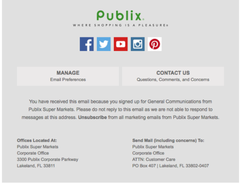Publix email footer example